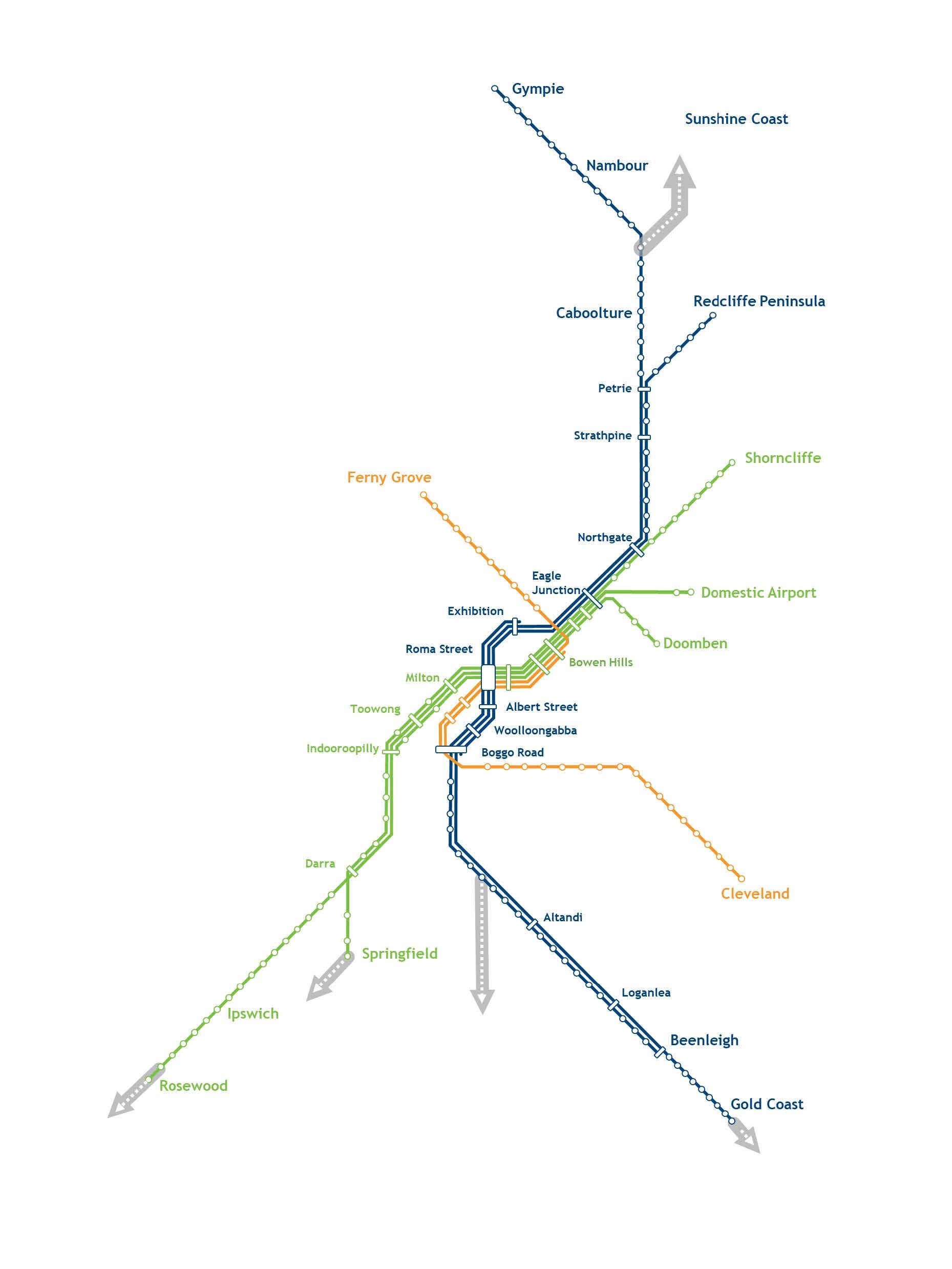 A map of the Queensland train lines