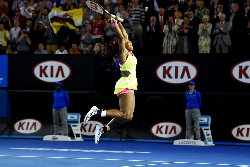 Champion again ... Serena Williams celebrates her sixth Australian Open crown