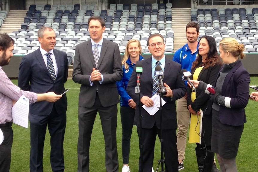 Victorian Sports Minister John Eren announces international cricket games in Geelong