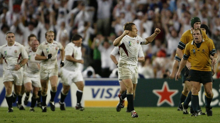 England's Jonny Wilkinson celebrates in the 2003 Rugby World Cup final v Australia.