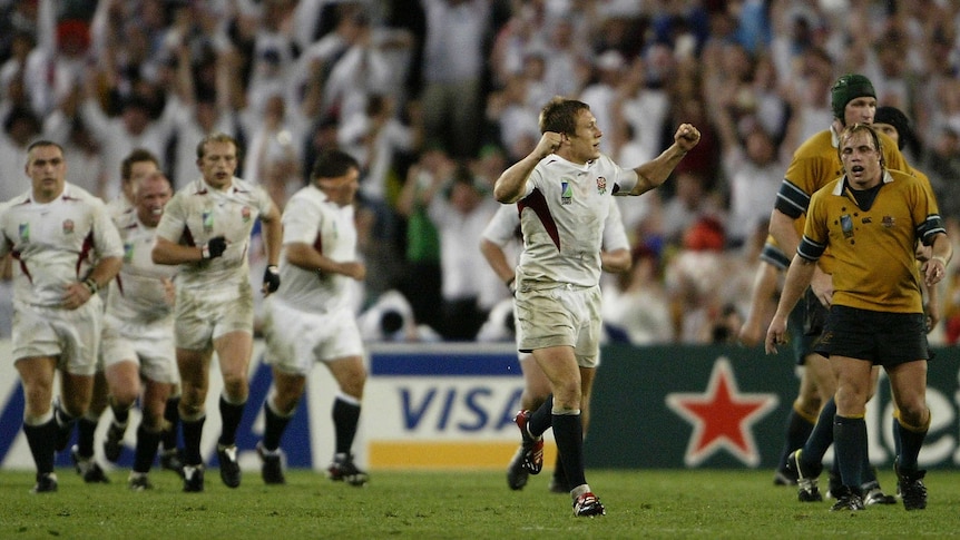 England's Jonny Wilkinson celebrates his field goal in 2003 Rugby World Cup final against Australia.