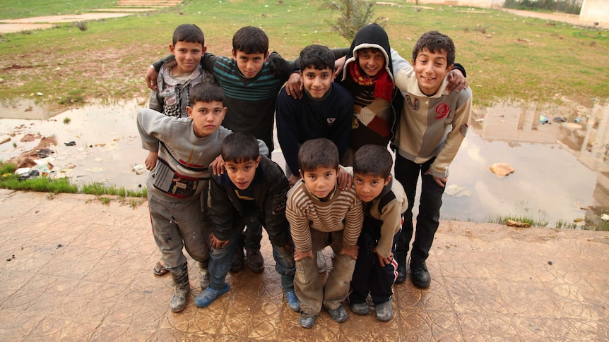 Children in Aleppo gather for soccer game