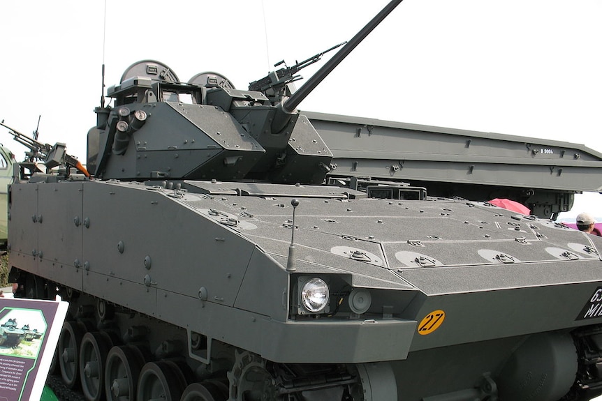 An armoured tank-like vehicle on display at an air show