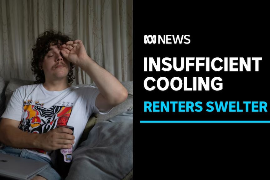 Insufficient Cooling, Renters Swelter: A man sits on a couch rubbing his eyes.