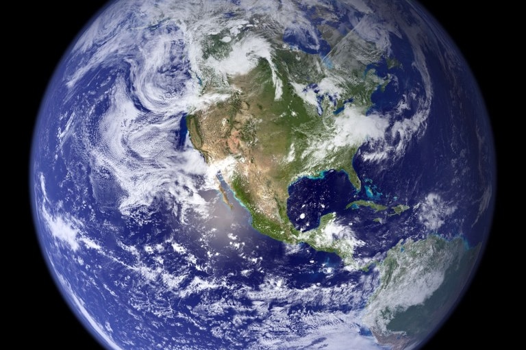 An image of of the Earth from outer space.