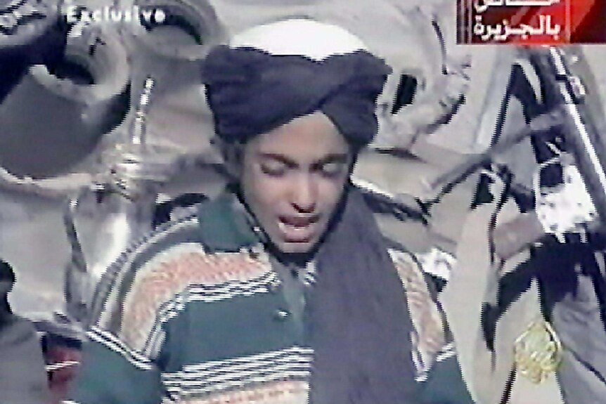 A 2001 screen grab of Hamza bin Laden.