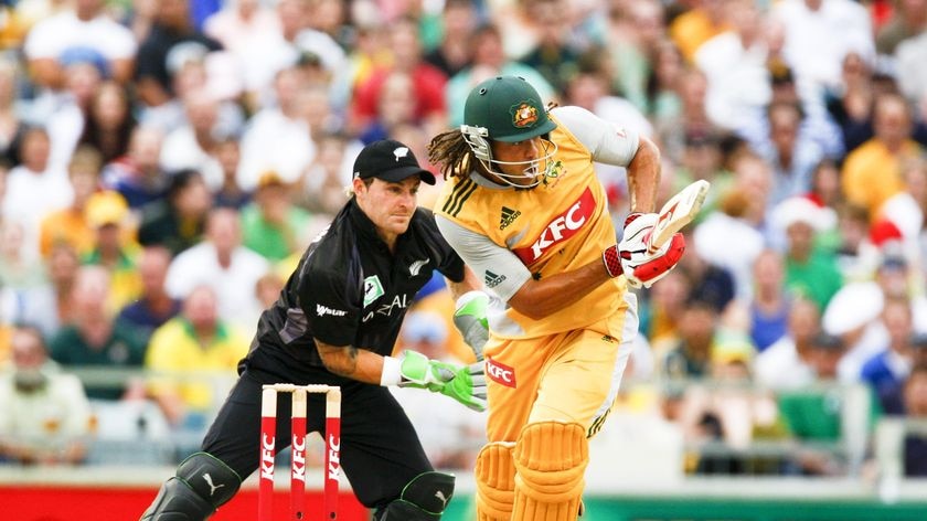 Half-century ... Andrew Symonds looks for runs