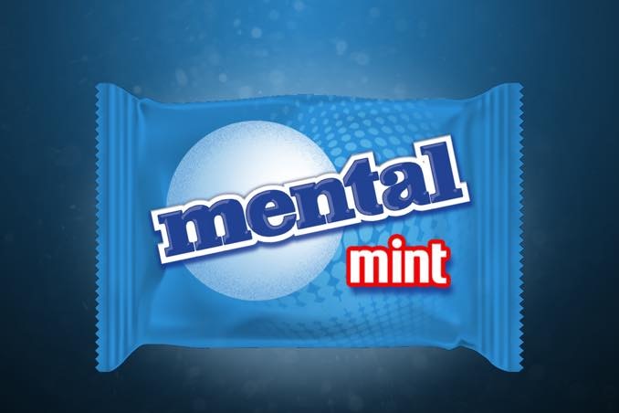 A close-up shot a Mentos wrapper that says 'mental' instead of Mentos