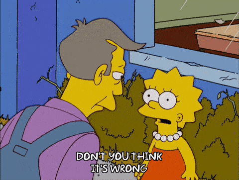Lisa Simpson talking to Principal Skinner in The Simpsons.
