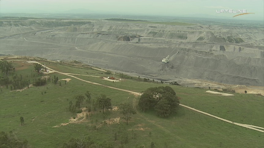 The NSW Hunter Valley town of Bulga, seen from the air, next to the Mount Thorley-Warkworth coal mine.