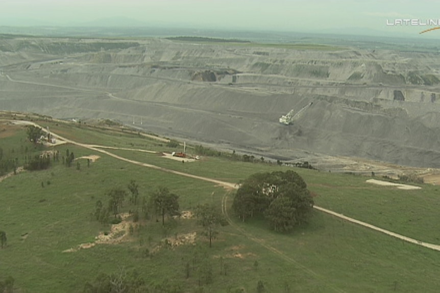 The NSW Hunter Valley town of Bulga seen from the air, next to Rio Tinto's coal mine.