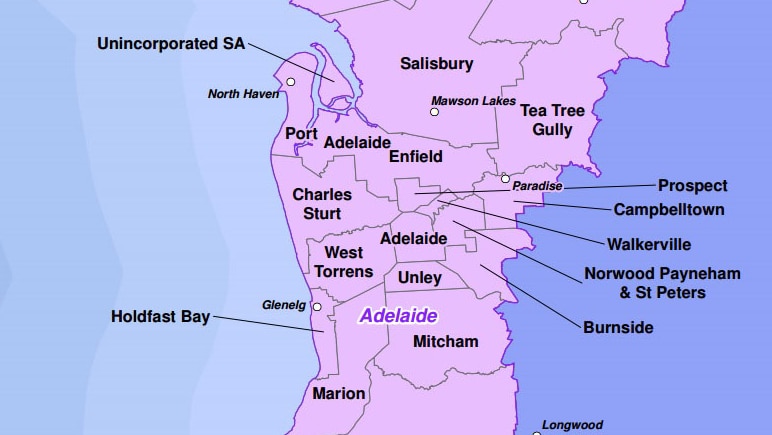 Map of Adelaide's metropolitan councils