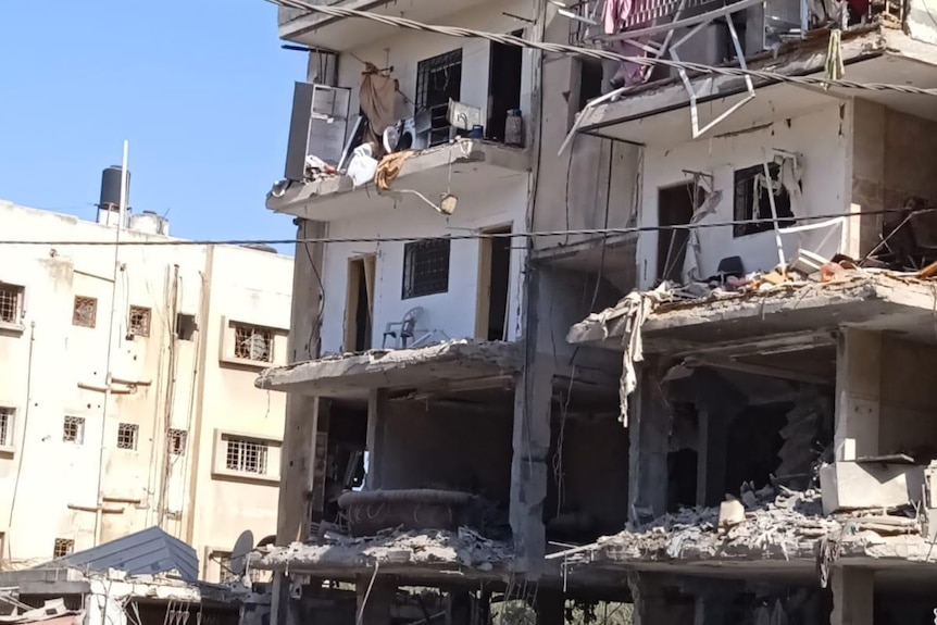 An apartment building destroyed by bombing.