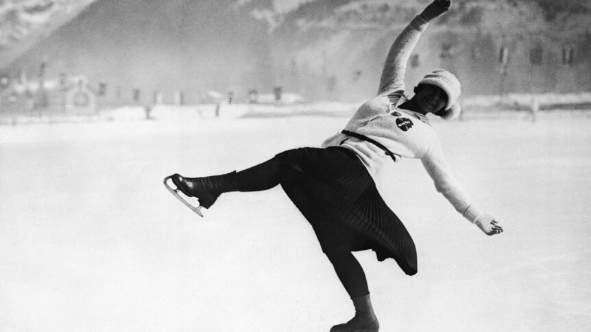Herma Planck-Szabo of Austria on her way to winning women's figure skating gold at the 1924 Chamonix Winter Olympics.