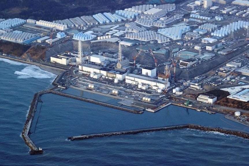 An aerial view shows the Fukushima Daiichi nuclear power plant 