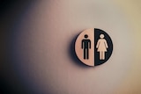 A sign on a wall shows the traditional symbols that signify male and female.
