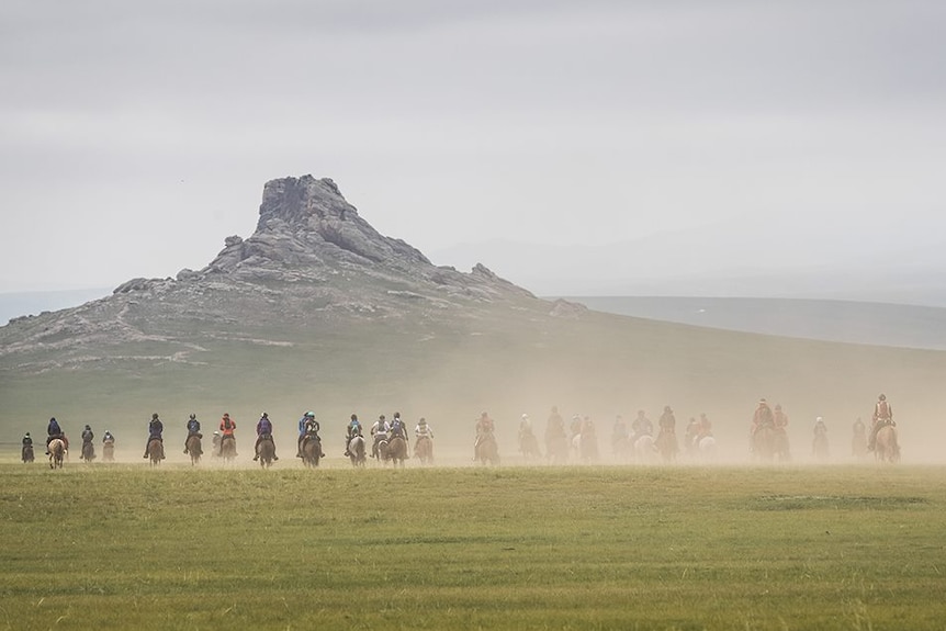 Riders on the Mongolian Steppe during the Mongol Derby