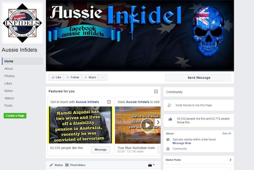 Aussie Infidels Facebook page screenshot