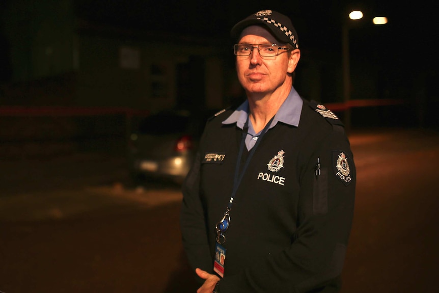 Senior Sergeant Jamie Brennan outside The Library nightclub in Northbridge, Perth, where part of the wall collapsed.