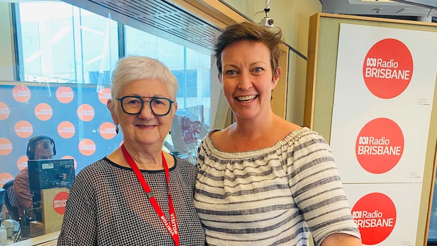 Rebecca Levingston and Dr Rhyl Hinwood smiling at ABC Radio Brisbane.