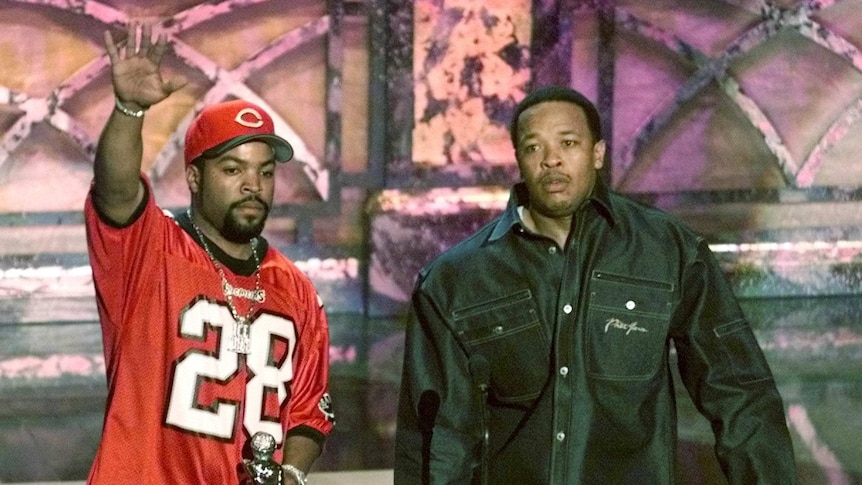 Ice Cube and Dr Dre of hip hop band NWA