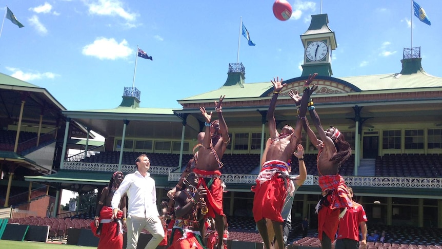 Jude Bolton and Maasai dancers