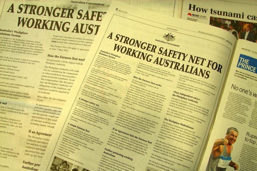 A newspaper ad promoting WorkChoices