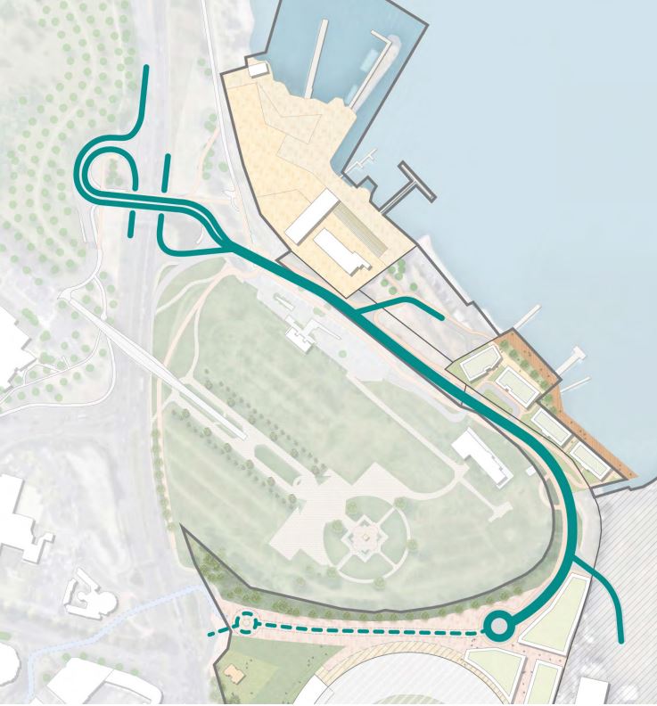 A design for a northern access road to Macquarie Point and the Port of Hobart.
