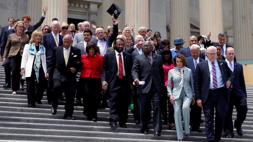 US House Democrats walk out on the East Front on Capitol Hill.