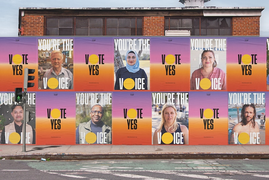 Posters of different Australians saying You're The Voice and Vote Yes