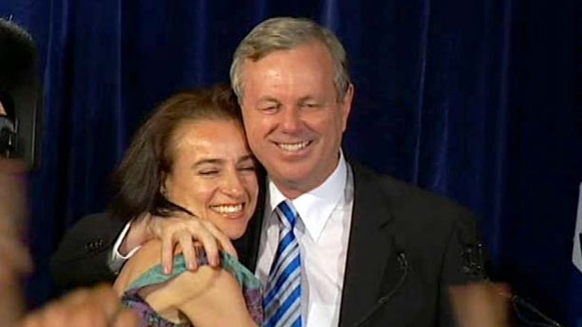 Mike Rann and his wife Sacha Carruozzo after his Labor government won a third term