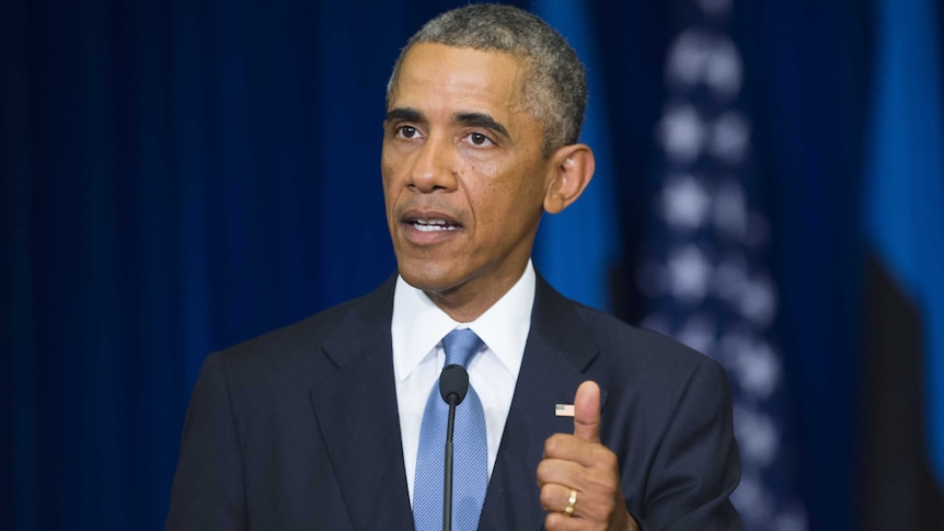 Barack Obama speaks to the media in Estonia's capital Tallinn