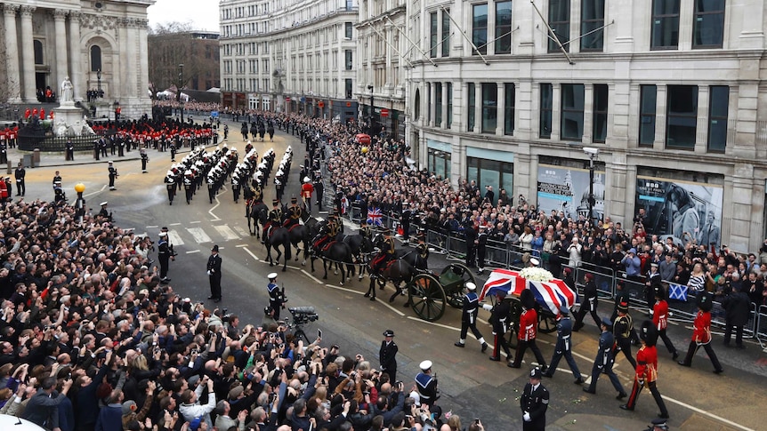 The funeral procession of former British prime minister Margaret Thatcher