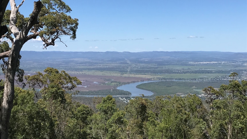 View of landscape and bendy river from a mountain