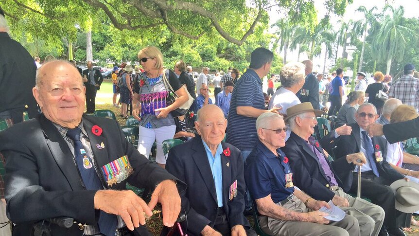 Five WWII veterans paying their respects in Mackay as part of Remembrance Day 2015.