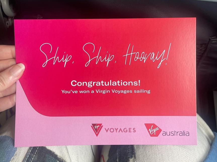 Virgin free cruise card given to a passenger on flight.