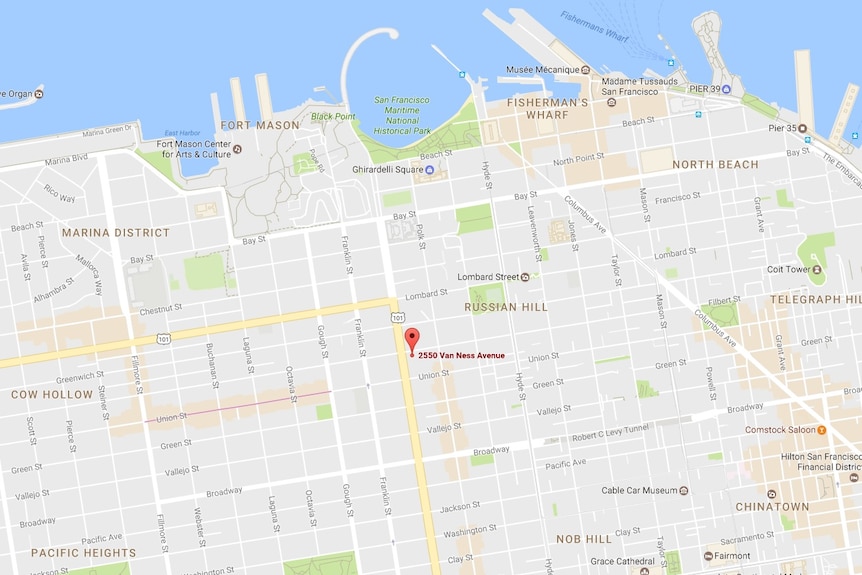 A map of the location of the Da Vinci Villa hotel in San Francisco