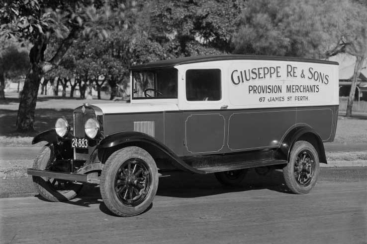 Delivery van belonging to Giuseppe Re and Sons, provision merchants of 67 James Street, Perth 1931