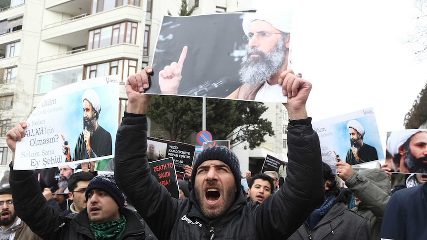 Protesters outside Saudi Arabia's embassy in Ankara