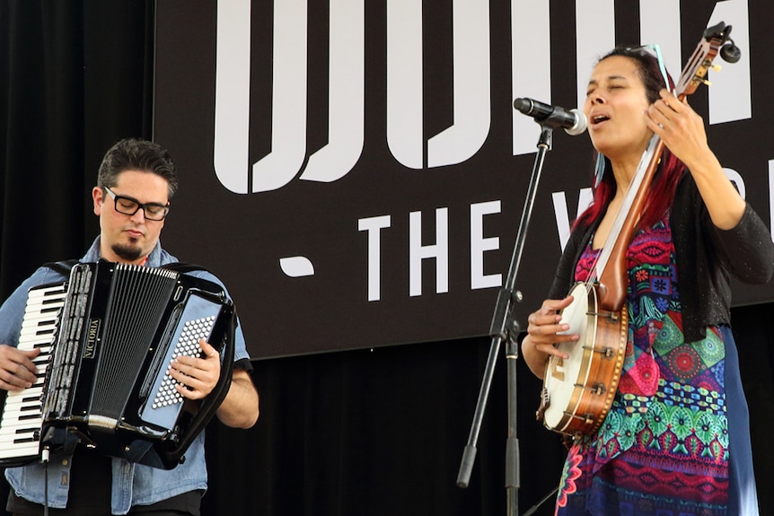 Rhiannon Giddens and Francesco Turrisi perform on stage at WOMADelaide 2020