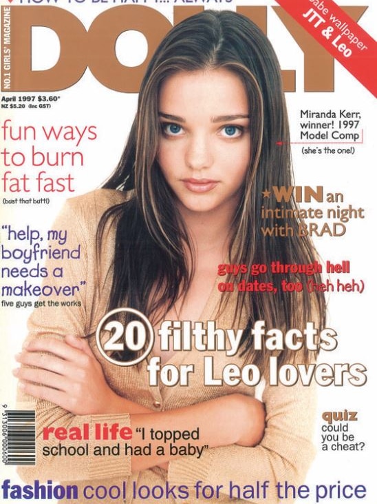 Supplied cover obtained, Wednesday, Feb. 8, 2012, of the first magazine cover to feature model Miranda Kerr in April, 1997