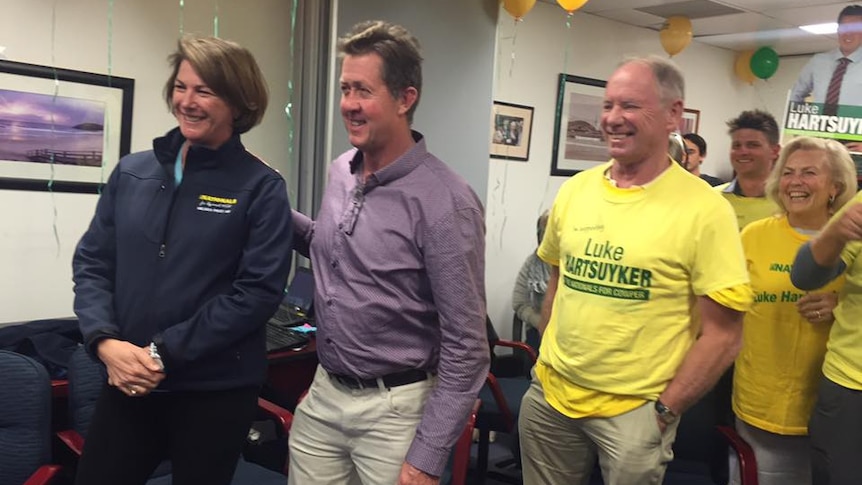 Luke Hartsuyker surrounded by supporters on election night, July 2, 2016
