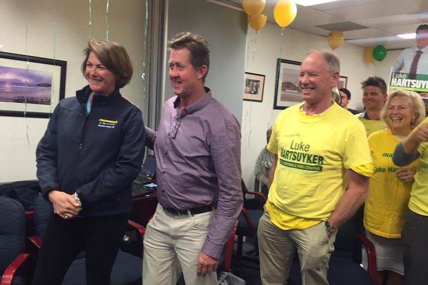 Luke Hartsuyker surrounded by supporters on election night, July 2, 2016