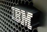 A steel logo of IT company IBM.