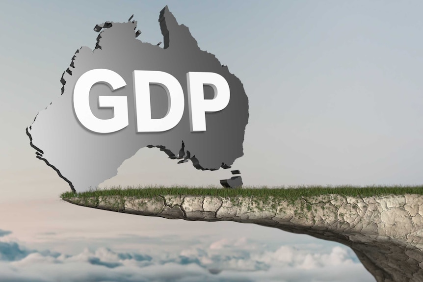 A pictorial representation of Australian GDP teetering over a cliff