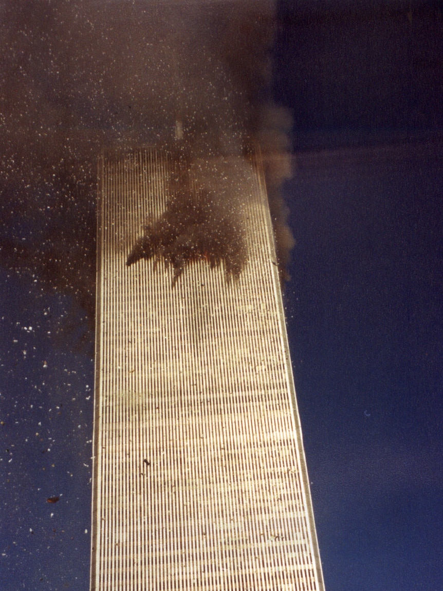 The north tower of the World Trade Centre in New York shortly after Flight 11 hit it on September 11, 2001.