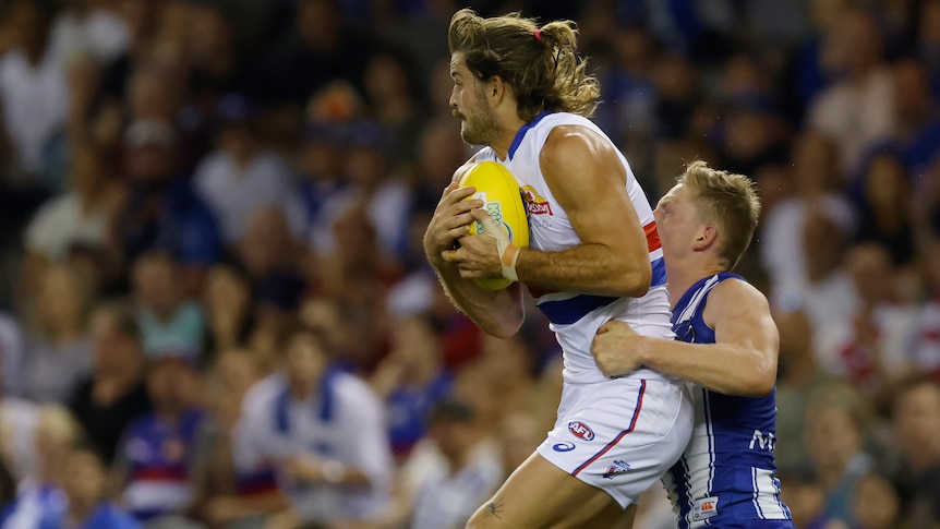 Josh Bruce takes a mark for the Western Bulldogs