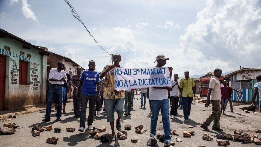 People demonstrate against Burundi president Pierre Nkurunziza's bid for a third term