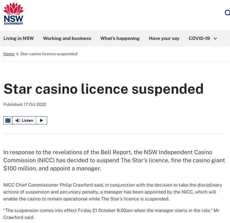 Star licence suspended