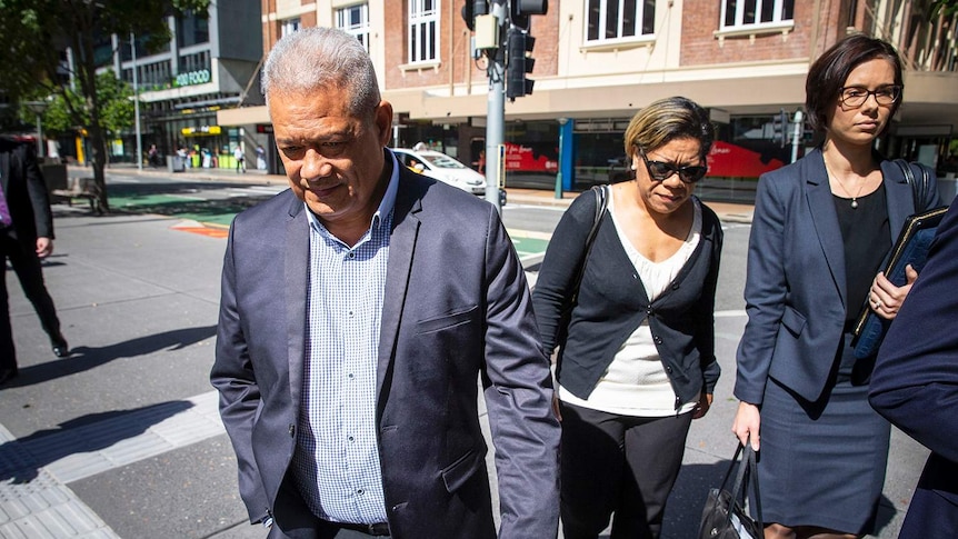 Isikeli Feleatoua Pulini (left) and Malavine Pulini arrive at the District Court in Brisbane>